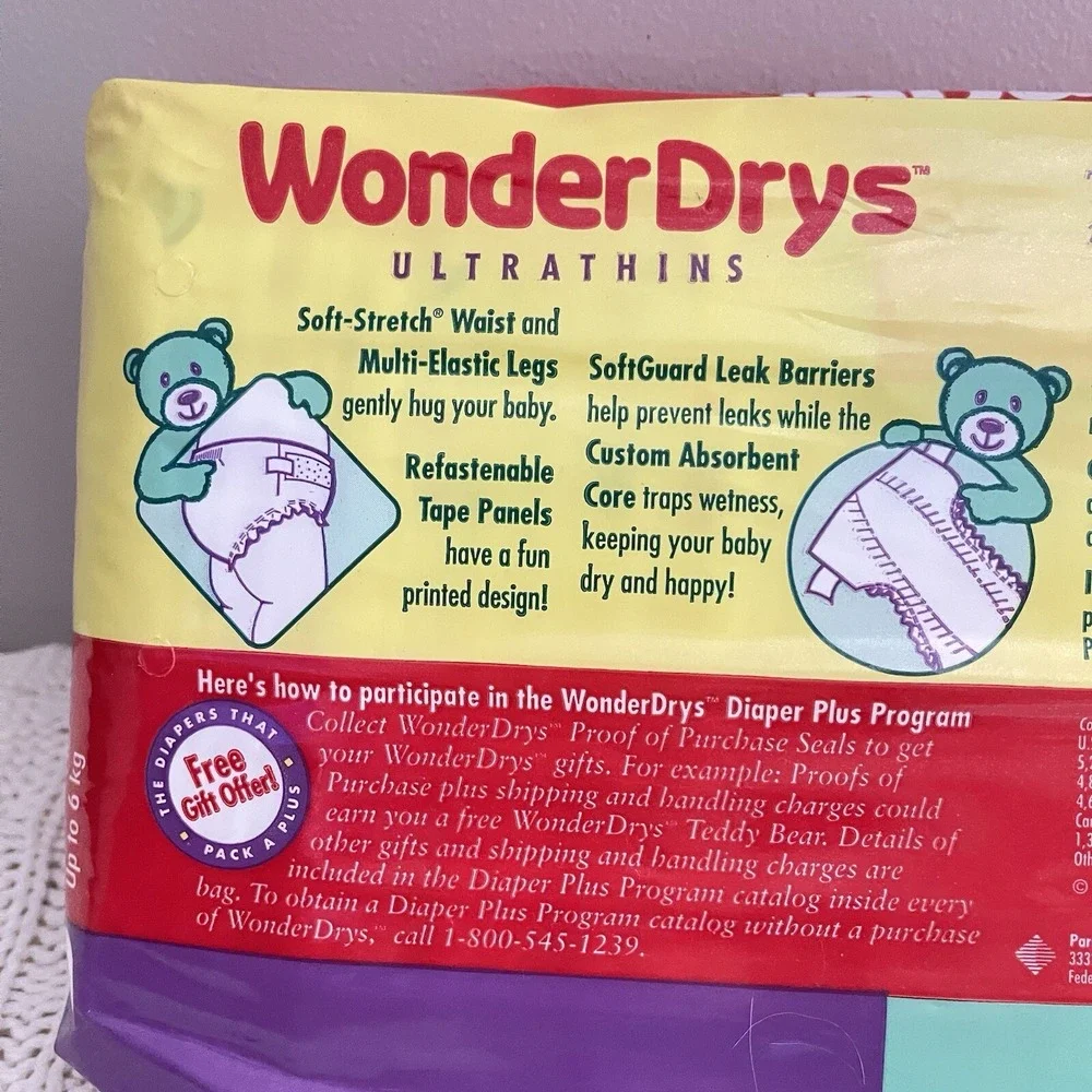 Wonderdry Vintage Bear Plastic Diapers Sz SMALL Diapers Pack Of 36 New Born 14lb